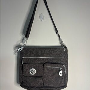 Baggallini Sydney Brown Bag Water-Resistant Organizer  Nylon Crossbody Cheetah